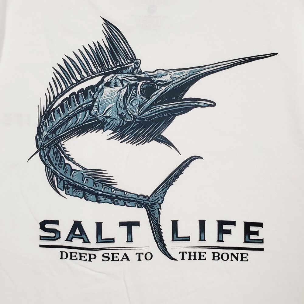 Small Salt Life White Skelebonz Deep Sea To The Bone Graphic Pocket T-Shirt 36"